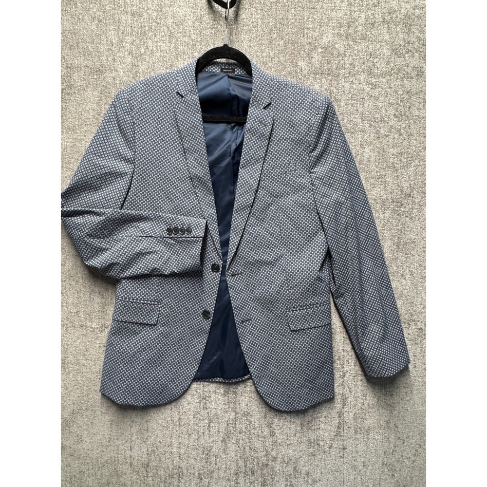 JF J Ferrar Slim Fit Sport Coat Blazer Mens Blue Geometric Pattern 42R‎